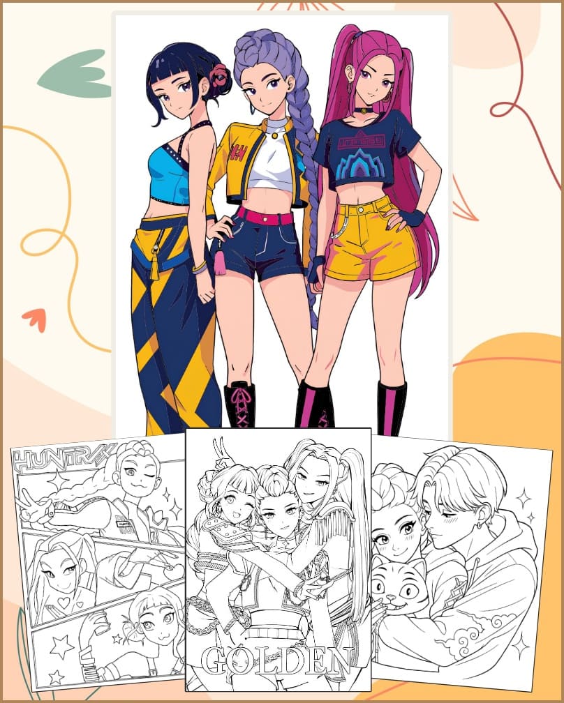 KPop Demon Hunters Coloring Pages for Teens - Printable PDF KPop Demon Hunters Coloring Pages for Kids - Printable PDF