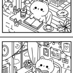 30 Cat Kawaii Cozy Coloring Pages for Kids - Printable PDF