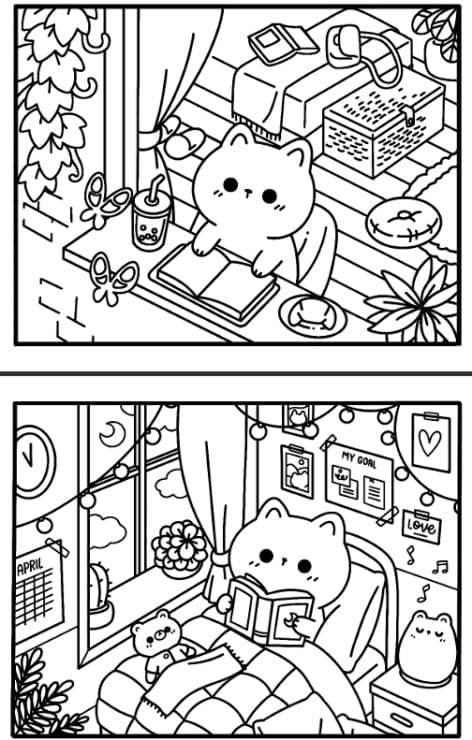 30 Cat Kawaii Cozy Coloring Pages for Kids - Printable PDF 30 Cat Kawaii Cozy Coloring Pages for Kids - Printable PDF