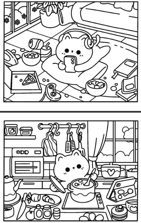 30 Cat Kawaii Cozy Coloring Pages for Kids - Printable PDF 30 Cat Kawaii Cozy Coloring Pages for Kids - Printable PDF