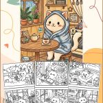 30 Cat Kawaii Cozy Coloring Pages for Kids - Printable PDF